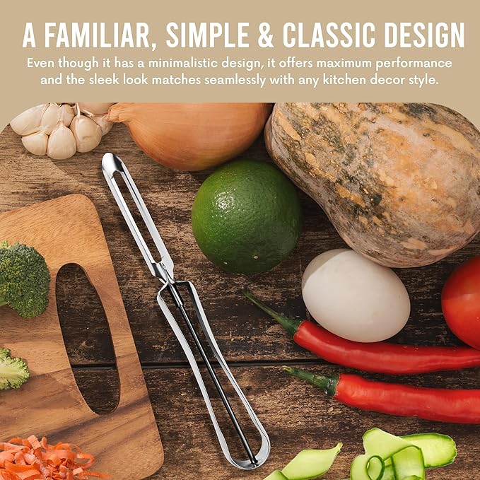 Linden Sweden Original Jonas Vegetable Peeler - Rust Resistant Silver Carrot and Potato Peeler with Ergonomic Handle for Safety and Control - Dishwasher Safe and Compact - Made In Sweden - 6.5in