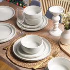 HaWare Stoneware Dinnerware Sets, 12-Piece Plates and Bowls Set for 4, Dishes Set for Home Restaurant, Speckled Milky White