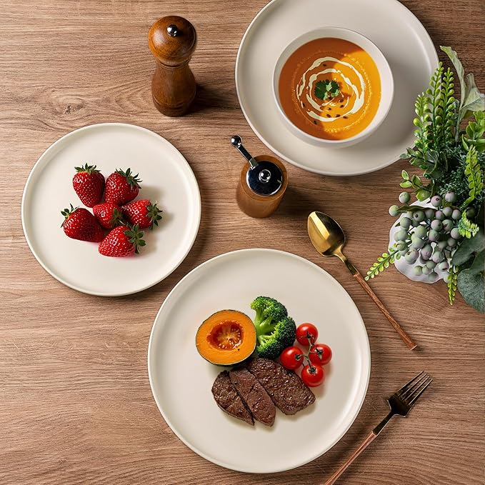 AmorArc Stoneware Dinnerware Sets, Wavy Rim Ceramic Plates and Bowls Sets, Highly Chip and Crack Resistant | Dishwasher & Microwave & Oven Safe Dishes set, Service for 6 (18pc)