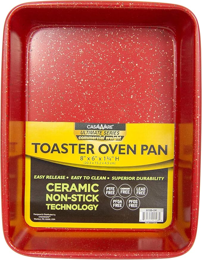 casaWare 3pc Ultimate Series Commercial Weight Toaster Oven Bakeware Set (Red Granite)