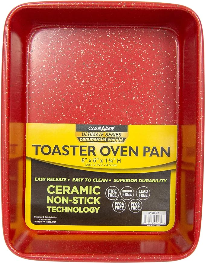 casaWare 8 x 6 x 1.75-Inch Toaster Oven Ultimate Series Commercial Weight Ceramic Non-Stick Coating Pan (Red Granite)