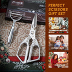 HUUSK Kitchen Scissors and Vegetable Peeler Set - Silver Stainless Steel Cooking Kitchen Shears for Food with Serrated Peeler, Heavy Duty Japanese Style Dishwasher Safe Meat Scissors for all Purpose