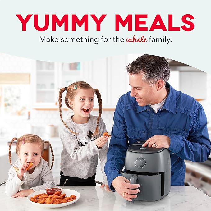 DASH Tasti-Crisp™ Electric Air Fryer Oven, 2.6 Qt., Grey – Compact Air Fryer for Healthier Food in Minutes, Ideal for Small Spaces - Auto Shut Off, Analog, 1000-Watt