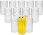 Vintage Hobnail Drinking Glasses Set of 12, 16 oz Large Capacity Embossed Clear Tumblers, Highball Glasses for Water, Cocktail, Beer, Whiskey, Kitchen & Bar Use