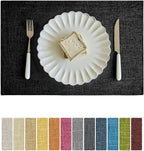 Softalker Faux Linen Placemats Set of 12-12 x 18 Inch, Heat Resistant Double Layered Durable Burlap Farmhouse Place Mats, Non-Slip Washable Rustic Table Mats for Dining, Kitchen, Party（Black