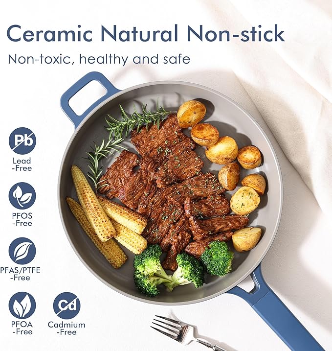 SENSARTE Ceramic Cookware Set Non-toxic 14 Pcs, Nonstick Pots and Pans Set, Dishwasher Safe Induction Cookware, Healthy Kitchen Cooking Set, PFOA/PFAS/PTFE Free