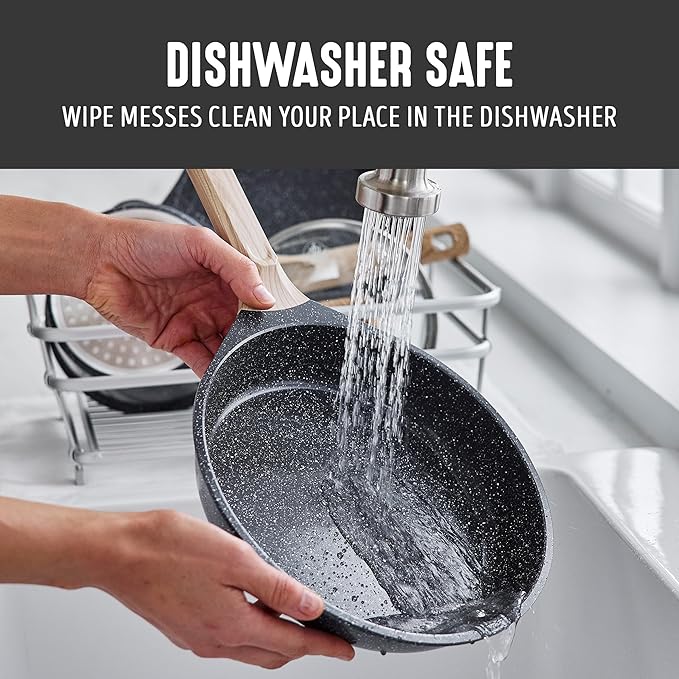 GreenLife 8 Piece Ceramic Nonstick Cookware Set, Induction Suitable Non Toxic PFAS-Free Pots & Pans, Dishwasher Safe, Cooking Set, Stock Pot, Saucepans & Frying Pans, Kitchen Cooking, Granite Black