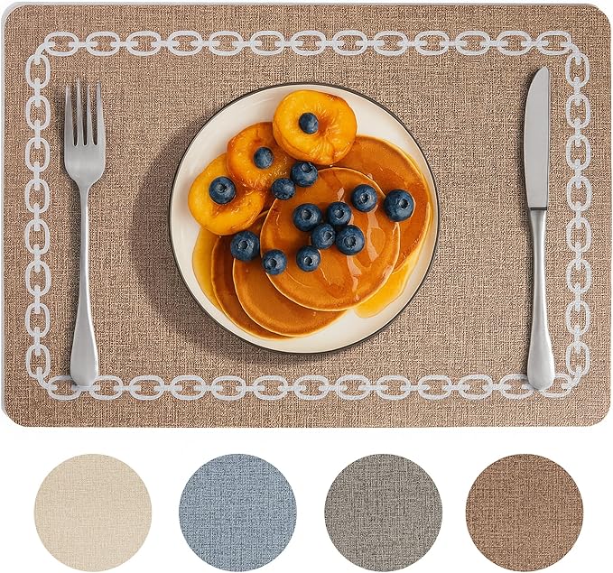 Placemats Set of 4, Heat Resistant & Waterproof Table Mats for Dining, Non Slip Scratch Proof Place Mats for Kitchen, Easy to Clean - Outdoor,Indoor Use（17x12 Inch）