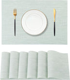 Leetaltree Mint Cream Placemats Set of 6 - Heat Resistant Non-Slip Place mats for Dining Table, Washable Durable PVC Vinyl Woven Table Mats（Mint Cream, 6）