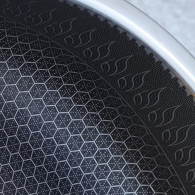 316L Stainless Steel 5QT Saute Pan Hexagon Nonstick Wok with Lid, Two Handle to Hold, PFOA Free, Dishwasher Oven Safe (12 inches,5QT)