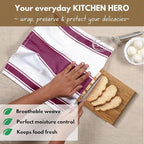 Native Fab Kitchen Towels 18 x 28 Inch, Set of 6, Wide Stripe, Super Absorbent, Quick Dry, Soft, 100% Cotton Dish Towels for Wiping Hands, Drying Dishes, Cleaning Dishcloths Set - Burgundy (Maroon)