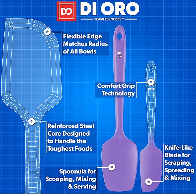 DI ORO Silicone Spatula Set - Rubber Kitchen Spatulas for Baking, Cooking, & Mixing - 600°F Heat-Resistant & BPA Free Silicone Scraper Spatulas for Nonstick Cookware - Dishwasher Safe (3pc, Lavender)