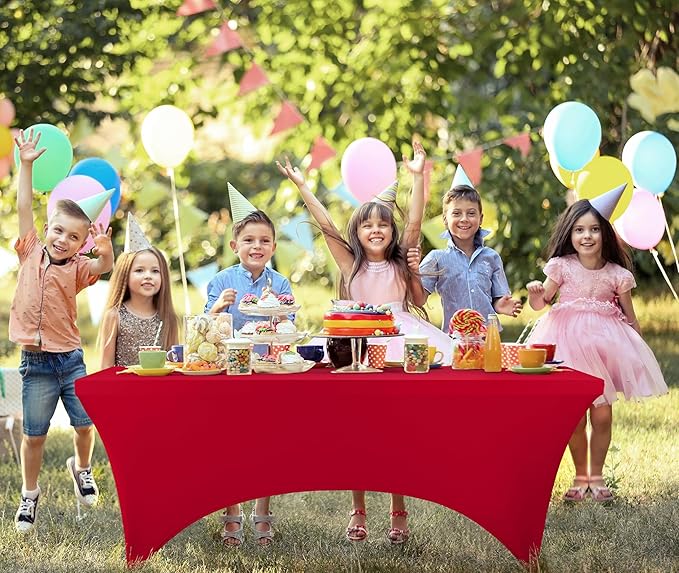 Utopia Kitchen 6FT Spandex Tablecloth [2 Pack, Red] 200 GSM Stretch, Fitted, Washable and Wrinkle Resistant Table Cloth Rectangle Cover for Trade Shows, Wedding, Parties [72Lx30Wx30H Inch]