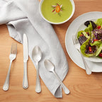 Amazon Basics Silverware Set, Stainless Steel Flatware, Dishwasher Safe, Service for 4, 20-Piece Forks and Spoons, Pearled Edge