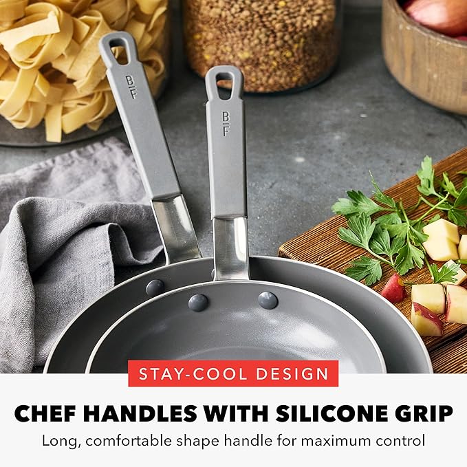 GreenPan x Bobby Flay Stainless Steel 12 Piece Cookware Pots and Pans Set and 8" Chef's Knife, Professional Grade Tri Ply, PFAS-Free Ceramic Nonstick, Induction Suitable, Dishwasher & Oven Safe