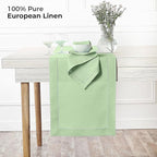 D'Moksha Homes Linen Sage Green Table Runner 36 Inches - 100% Pure Linen Small Table Runner 14 x 36 Inch Ideal for Dresser, Coffee Tables, Fall and Halloween - Classic Hemstitch - Classic Hemstitch