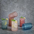 Khen Beaded Highball Drinking Tumbler Set | Set of 6 | Fall & Holiday Decor Vintage Hobnail 12 OZ Muted Bubble Design Whiskey Glassware, Old-Fashioned, Embossed Design Glass for Water Wine, Cocktail