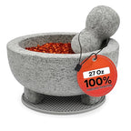Granite Mortar and Pestle Set with Silicone Base – Large Guacamole Bowl and Masher, Herb Grinder, Spice Grinder, Garlic Smasher, Avocado Masher Tool, Stone Mill Grinder for Kitchen Spices