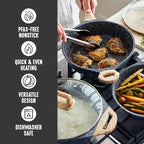 GreenLife 8 Piece Ceramic Nonstick Cookware Set, Induction Suitable Non Toxic PFAS-Free Pots & Pans, Dishwasher Safe, Cooking Set, Stock Pot, Saucepans & Frying Pans, Kitchen Cooking, Granite Black