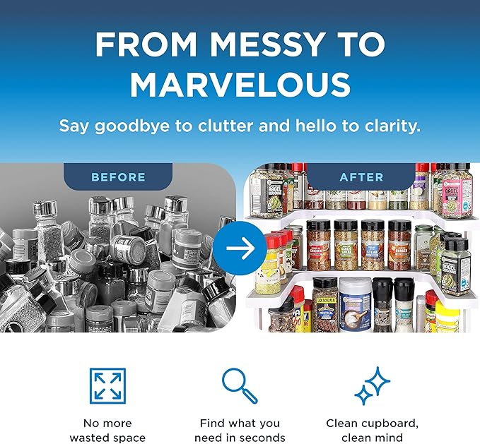 Spicy Shelf with 20 Jars of Spices inclded - Expandable Spice Rack and Stackable Cabinet & Pantry Organizer - Cabinet Spice Racks for inside Cabinets