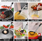 Kitchen Utensils Set, 15 Pcs Silicone Cooking Utensils Set with Holder and Heat Resistant Stainless Steel Handle for Nonstick Cookware - Black