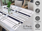 Ruvanti Placemats 100% Cotton 13x19 Inch, Dining Table Placemats Set of 6, Modern Place Mats for Dining Table Decor, Kitchen & Table Linens, Coffee Mat for Christmas Dinners - Navy Stripe