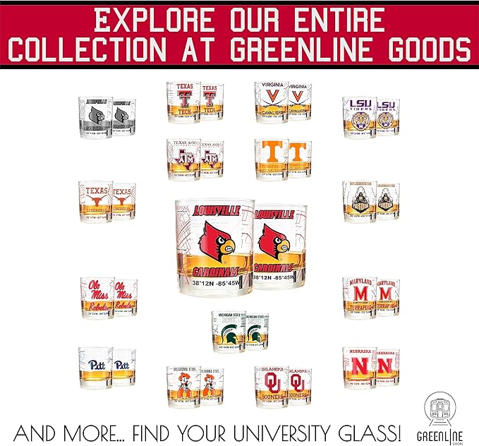 Greenline Goods – University of Louisville Cardinals College Whiskey Glasses (Set of 2), 10 oz – Full-Color Logo + Campus Map