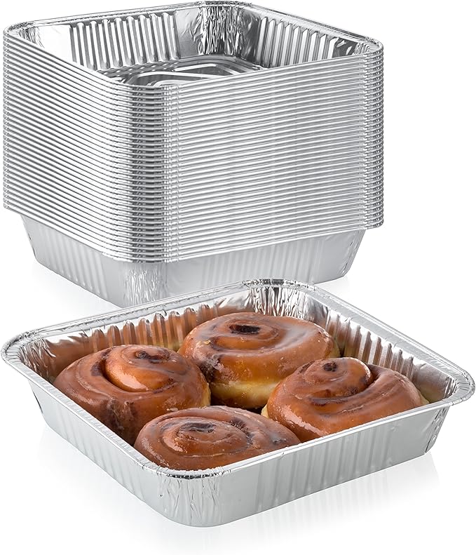 Pack of 30 Extra-Thick Disposable Aluminum Baking Pans | Standard Size 9” x 9” Recyclable Square Cooking Tins | Portable Food Containers | Superior Heat Conductivity | 2” High Walls to Prevent Spills