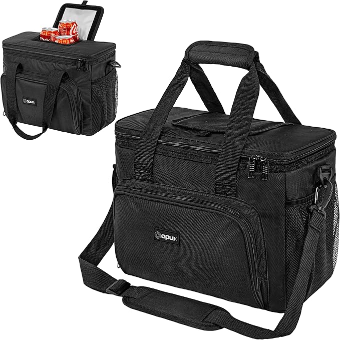OPUX Soft Cooler Bag, Insulated Collapsible Lunch Cooler Tote for Men Work Camping Beach Travel, Portable Soft Sided Leakproof Waterproof Large Lunch Bag Box with Shoulder Strap 30 Cans, Black
