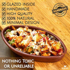 Hakan Bergama Handmade Oval Clay Pan Set of 2 | Terracotta Pans Glazed Inside | Casserole Dishes for Oven Baking | Traditional Earthenware Clay in Box, Large, 6.2 x 11.6 x 1.5-inch 25.3 Oz (750 cc)