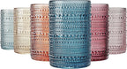 Khen Beaded Highball Drinking Tumbler Set | Set of 6 | Fall & Holiday Decor Vintage Hobnail 12 OZ Muted Bubble Design Whiskey Glassware, Old-Fashioned, Embossed Design Glass for Water Wine, Cocktail