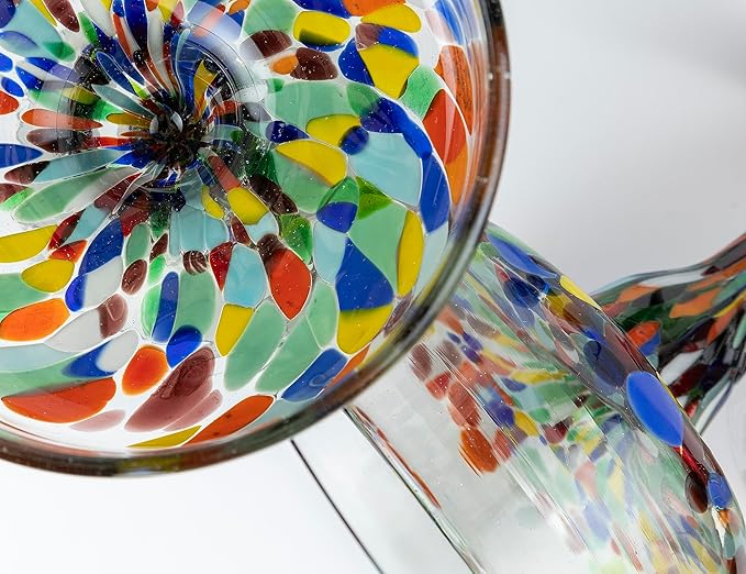 16 oz Hand Blown Mexican Margarita Glasses Set of 2 - Confetti