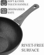 Saflon Titanium Nonstick 5 Piece Wok and Fry Pan Set 4mm Forged Aluminum with PFOA Free Scratch-Resistant Coating from England, Dishwasher Safe