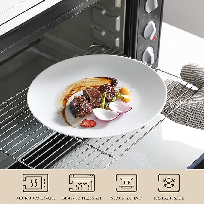 MALACASA 30-Piece Gourmet Porcelain Dinnerware Sets, Modern White Round Dish Set for 6 - Premium Serving Plates and Bowls Sets for Dessert, Salad, Soup, Pasta - Series AMELIA