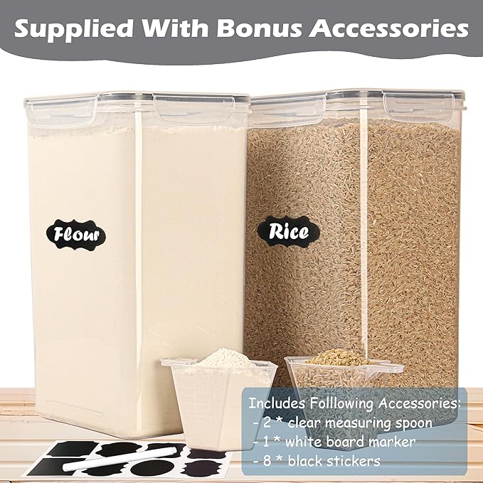 [2PC] 9.5L | 10 qt | 320 Oz Extra Large Airtight Food Storage Containers with Lids, Kitchen & Pantry Organizers and Storage Clear Plastic, Bulk Flour Sugar Canister Set -Wide Deep Leakproof & BPA Free