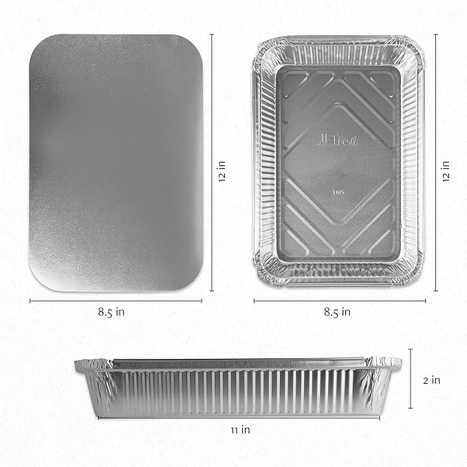 PLASTICPRO Disposable 4 LB Aluminum Takeout Tin Foil Oblong Baking Pans 12'' X 8'' X 2'' Inch With Cardboard Lids Bakeware - Cookware Perfect for Cakes, Lasagna, or Pack of 10 Pans and 10 Lids