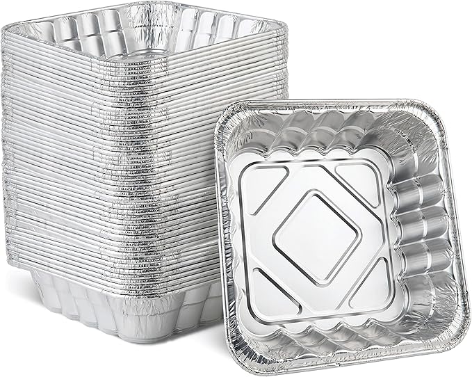 PLASTICPRO Disposable 10'' X 10'' X 3'' Inch Square Aluminum Tin Foil Baking Pans Bakeware - Cookware Perfect for Baking Cakes, Breads, Brownies, Bread, Meatloaf, Lasagna, Pack of 50