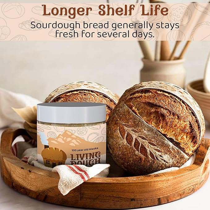 Living Dough -100 Year Old Alaska Sourdough Starter Culture - Active & Live Organic Sourdough Starter for Baking - For Artisanal Bread, Pizza Dough, Waffles & More