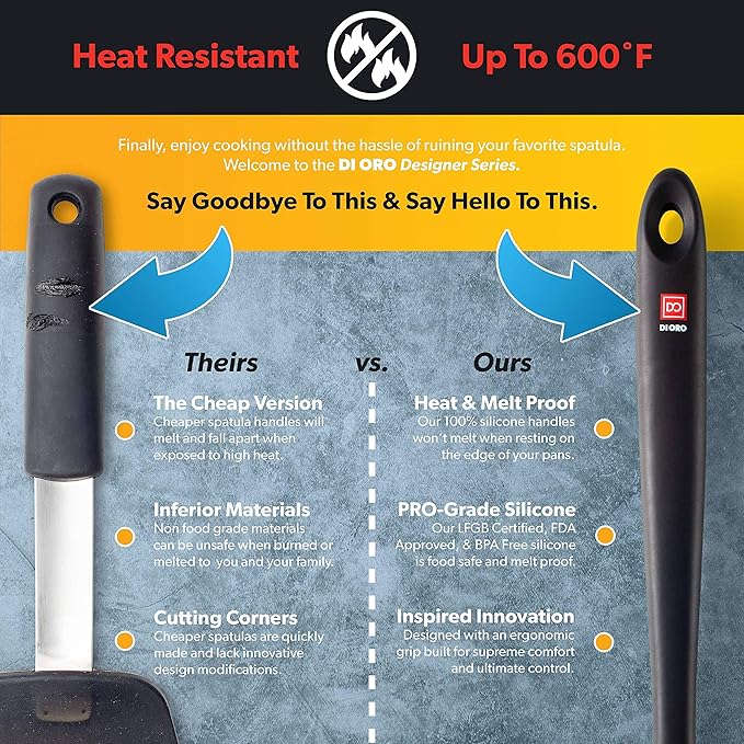 DI ORO Silicone Ladle – Soup Ladle for Cooking & Serving Heat-Resistant - Large Kitchen Soup Ladle Nonstick Cookware Safe - Soup Serving Spoon with Wide Bowl - Silicone Utensil Dishwasher Safe (Black)