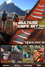ROCOCO 13PCS Butcher Cleaver Knife Set for Meat Cutting Serbian Chef Viking Boning Knife with Roll Bag for Kitchen Outdoor BBQ Camping Birthday Christmas Father Mother Gift Idea Men