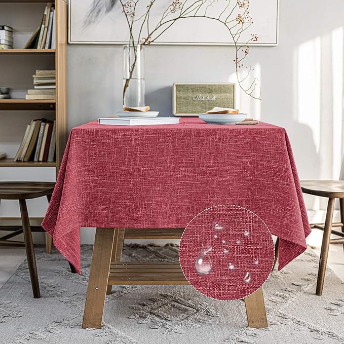 Waterproof Cotton Linen Tablecloths Rectangle Dining Table Cloth, Wipe Clean Indoor & Outdoor Table Cover for Buffet Party and Banquets, Wrinkle Resistant（54"x86"） Wine