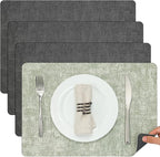Myir JUN Placemats Dual Sided, Faux Leather Place Mats Set of 4 Indoor Placemat for Dining Table Outdoor Placemats Square Non-Slip Washable Table Mats (Gray Grass Green, Set of 4)