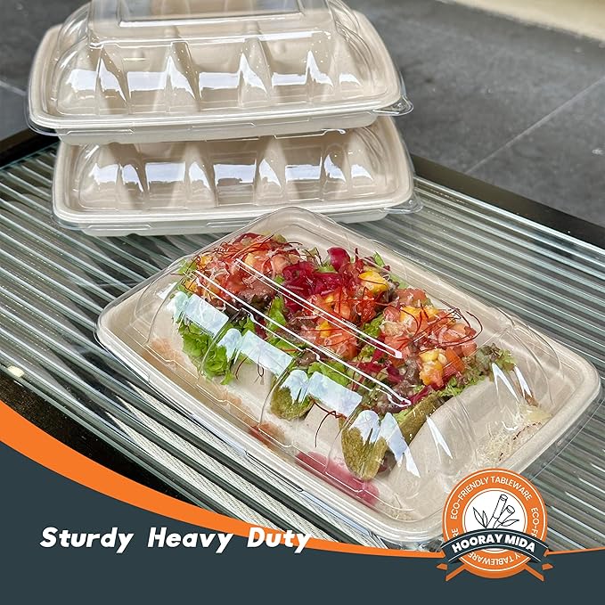 25-Pack 100% Compostable Biodegradable Paper Taco Holders, Eco-Friendly Disposable Paper Taco Tray for Taco Tuesday, Lazy Susan Taco Bar (25-pack)