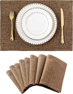 Home Brilliant Cloth Placemats Set of 8 Heat Resistant Dining Table Place Mats Linen Kitchen Table Mats, Brown