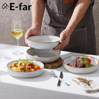 E-far Pasta Bowls Set of 4, 35oz Large Salad Bowls for Serving, Wide and Shallow Ceramic Plates for Kitchen, Double Reactive Glaze, Microwave and Dishwasher Safe, Seashell White
