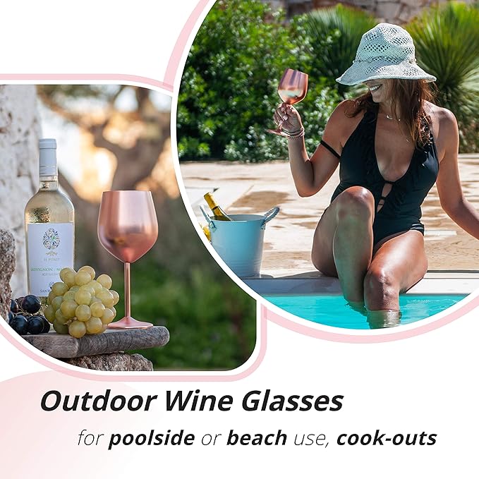 Gusto Nostro Stainless Steel Wine Glass - 18 oz - Unbreakable Rose Gold Wine Glasses for Travel, Camping and Pool - Fancy, Unique and Cool Portable Metal Wine Glass for Outdoor, Picnics (Set of 4)