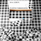Exquisite Party Solids 54 Inch X 300 Feet Black Gingham Plastic Table Cover Roll in A Cut - to - Size Box with Convenient Slide Cutter. Cuts Up to 36 Rectangle 8 Feet Plastic Disposable Tablecloths