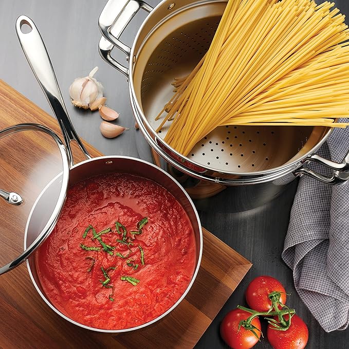 Tramontina Tri-Ply Clad Stainless Steel 14-Piece Cookware Set with Glass Lids, Pots and Pans Kitchen Set, Induction-Ready, Dishwasher-Safe, NSF-Certified