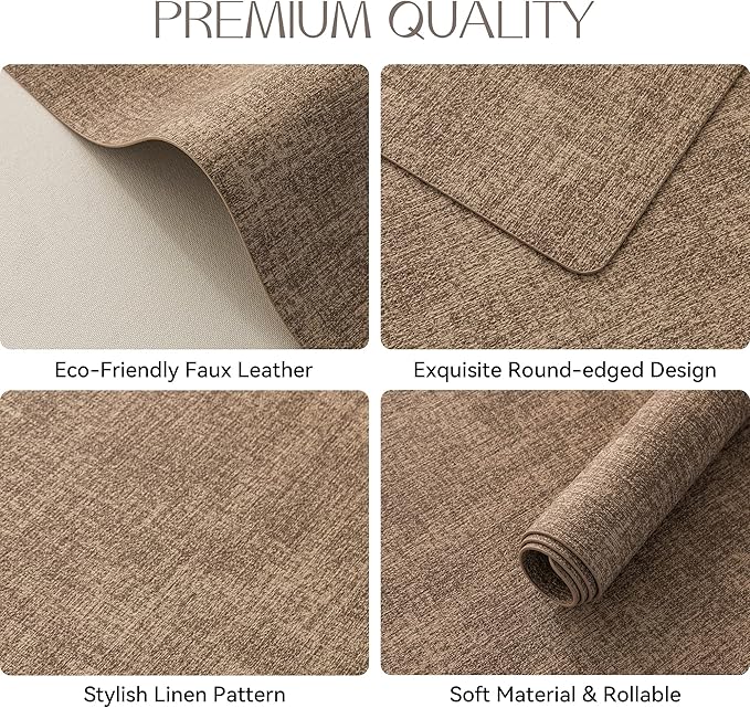 Romanstile Vinyl Placemats Set of 8-12 X 18 Inch - Heat Resistant Place Mats 100% Waterproof Oilproof Wipeable Reversible Faux Leather Table Mats for Kitchen/Dining/Party/Outdoor, Coffee