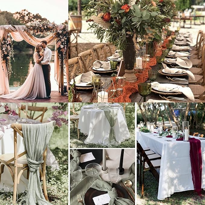 12 Pack Burgundy Cheesecloth Table Runner 10ft Boho Gauze Cheese Cloth Table Runner Rustic Sheer Runner 120 inch Long for Christmas Wedding Table Decorations